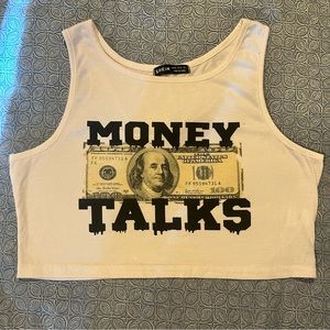 Money talks crop tank top